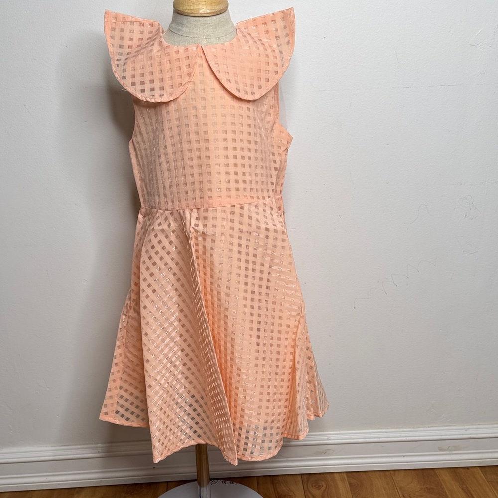 Charming Peach Kids Dress with Unique Collar
